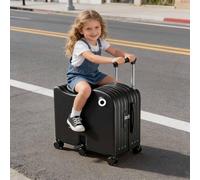 Dalumian Ride-on Luggage, Carry On Luggage Ride-On Kids' Suitcase, Lightweight Kids Riding Suitcase with 6 Spinner Wheels & Telescopic Handle for Travel Study Tours(Black,22")