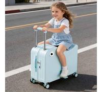 Dalumian Ride-on Luggage, Carry On Luggage Ride-On Kids' Suitcase, Lightweight Kids Riding Suitcase with 6 Spinner Wheels & Telescopic Handle for Travel Study Tours(Cyan-Blue,22")