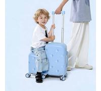 Dalumian Ride-on Luggage, Hardshell Carry On Suitcase, Cute Lightweight Tow Along Carry on Luggage with Wheels, Telescopic Handle, Suitable for Travel Study Tours(Blue,18")