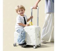 Dalumian Ride-on Luggage, Hardshell Carry On Suitcase, Cute Lightweight Tow Along Carry on Luggage with Wheels, Telescopic Handle, Suitable for Travel Study Tours(White,20")