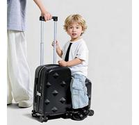 Dalumian Ride-on Luggage, Hardshell Carry On Suitcase, Cute Lightweight Tow Along Carry on Luggage with Wheels, Telescopic Handle, Suitable for Travel Study Tours(Black,18")