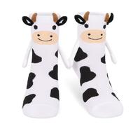Dalycro Magnetic Holding Hands Socks -Funny Cow Animal Socks That Hold Hands Friends Gifts for Women Teen Girls Kids Birthday, Blackwhite, One size