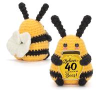Dalycro Positive Bee Handcrafted Crochet Animals with Encouragement Card 40th 50th 60th Birthday Gift for Women Men (40th)
