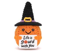 Dalycro Positive Crochet Pumpkin with Encouragement Card - Handmade for Women, Halloween Party Decorations, Positive Crochet Doll for Desk Room Decor (Pumpkin)