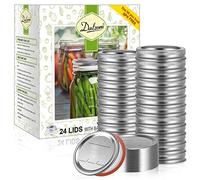 Dalzom® 24Pcs Canning Lids with 24Pcs Rings Regular Mouth, Premium Mason Jar Lids with Bands/Rings for Ball, Kerr Jars - Food Grade Material, 100% Fit & Airtight for Regular Mouth Mason Jars