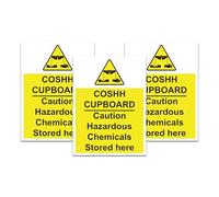 Dam Words 3 x COSHH Cupboard Safety Sign | 200mm x 150mm Premium Vinyl Sticker | Self-Adhesive, UV Resistant, Waterproof | Health and Safety Signs | Yellow, Black