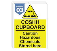 Dam Words 3 x Coshh Sign, Safety First | 20 cm x 15 cm COSHH Cupboard Sign for Cabinets Containing Dangerous Chemical or Hazardous Substances