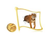 Damage Animal Paper Tigers Cats Golden Metal Flag Lapel Pin Badge