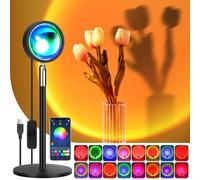 DAMAHOU Sunset Lamp,RGB Sunset Light with Bluetooth App Smart Control,Sounds Recognition Function Projection with Solid Metal Base for Home Decor