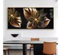 DAMAIART Abstract Grey Black Gold Leaves Canvas Painting Wall Art for Home Decoration, Modern Nordic Plant Posters and Prints(30x60cm/Frameless)