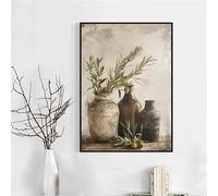 DAMAIART Antique Olive Branch Green Plant Rustic Kitchen Elegant Vase Poster Canvas Painting Wall Picture for Kitchen Home Decor(50x70cm/Inner Frame)