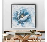 DAMAIART Blue and Gold Flowers Painting on Canvas Artwork Modern Wall Art for Living Room Beautiful Home Decor Mural(65x65cm/Frameless)