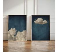 DAMAIART Blue Cloud Sky Abstract Canvas Print Poster Modern Minimalist Art Painting Artwork for Living Room Home Decor Wall Art(30x50cmx2/Inner Frame)