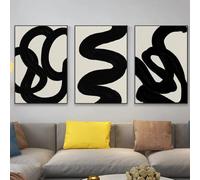DAMAIART Boho Vintage Art Canvas Painting Abstract Black Ink Line Poster Beige And Black Prints Minimalist Modern Home Decoration 60x90cmx3 Frameless