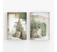 DAMAIART Canvas Poster Modern Art Italy Ancient Architecture Poster Canvas Painting Green White Italian Wall Art For Home Decor(40x60cmx2/Frameless)