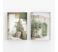 DAMAIART Canvas Print Poster Modern Minimalist Art Style Wall Home Decor 2pcs/set Italy Malta Olive Tree City Photography Mural(40x60cmx2/Inner Frame)