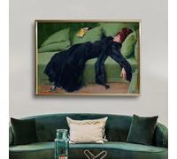 DAMAIART Decadent Young Woman On The Couch Poster Print Portrait Mural Vintage Emerald Green Art Canvas Painting Home Wall Decor 40x60cm Frameless