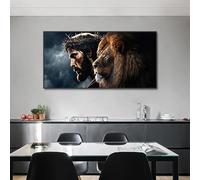 DAMAIART God Jesus And Lion Face Wall art Poster Prints Abstract Canvas Painting Animal Pictures For Modern Living Room Decor 50x100cm Framework