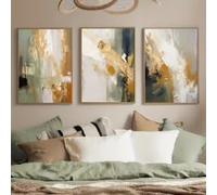 DAMAIART Green Golden Abstract Canvas Prints Poster Modern Minimalism Aesthetics Art Painting Artwork for Bedroom Home Decor(40x60cmx3/Frameless)