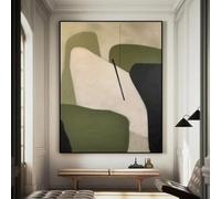 DAMAIART Large Geometric Abstract Painting Beige And Green Minimalist Wabi-Sabi Wall Art Green Canvas Artwork Modern Home Decor(20x30cm/Inner Frame)