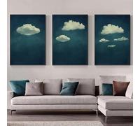 DAMAIART Minimalist Clouds Art Poster Prints Dark Blue Sky White Cloud Landscape Canvas Painting Wall Art Living Room Home Decor(40x60cmx3/Frameless)