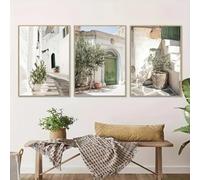 DAMAIART Minimalist Wall Art Italy Olive Tree Branches Green Wall Art Architecture Canvas Painting Posters Prints Home Decor(30x50cmx3/Frameless)
