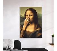 DAMAIART Mona Lisa Bathroom Wall Art Poster Toilet Humor Funny Bathroom Canvas Prints Vintage Bad Smell Canvas Painting Home Decor 30x45cm BlackFrame