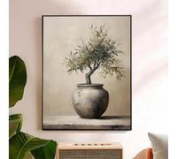 DAMAIART Neutral Olive Tree and Vase Canvas Print Poster Retro Botanical Wall Art Landscape Painting Living Room Home Decor Mural 80x120cm Frameless