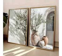 DAMAIART Olive Tree Shadow Vase Canvas Wall Art Poster Printing,Mediterranean Neutral Wall Plant Landscape Wall Painting Artwork(40x60cmx2/Inner Frame)