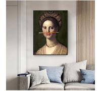 DAMAIART Vintage Classical European Woman Canvas Paintings Fun Lips Pen Abstract Wall Art Posters And Prints Home Decor Pictures 70x90cm Frameless