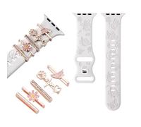 DAMAIJOY (Include Band Women Watch Bands with Charms Designer Accessories Compatible with Apple iphone iwatch i Watched Wristband for Ultra 2 SE Series 9 8 7 6 5 4 3 38mm 40mm 41mm, White Rose Gold