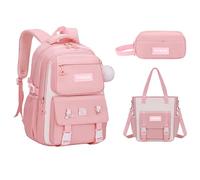 Damaiyiyi Girls' Backpack 3-Piece Set School Backpack Cute Badge Plush Pendant Accessories (pink)