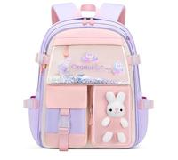 Damaiyiyi Kids' Backpacks for Girls Cute Flowing Sand Refrigerator Door Book Bag Kawaii Rabbit Pendant Tutoring Bag (Purple)