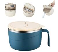 Damalithium 304 Stainless Steel Multi-Purpose Anti-Scald Large-Capacity Instant Noodle Bowl, 1200ml Large Capacity Insulated Noodle Bowl with Lids & Folding Cutlery (Blue)