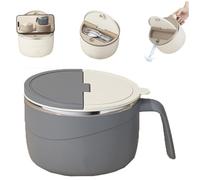 Damalithium 304 Stainless Steel Multi-Purpose Anti-Scald Large-Capacity Instant Noodle Bowl, 1200ml Large Capacity Insulated Noodle Bowl with Lids & Folding Cutlery (Gray)