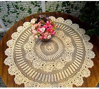 Damanni Beige Cotton Handmade Crochet Lace Tablecloth Doilies Table Overlay,Round,35 Inch