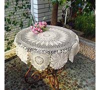 Damanni Cotton Handmade Crochet Lace Tablecloth Doilies Doily,Round,Beige,35 Inch