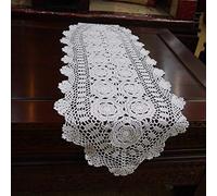 Damanni Oval Cotton Handmade Crochet Lace Table Runner Doilies Dresser Scarf,15 Inch by 63 Inch，White