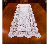 Damanni Rectangular Cotton Handmade Crochet Lace Table Runner Doilies Table Dresser Scarf Décor,16 Inch by 47 Inch，White