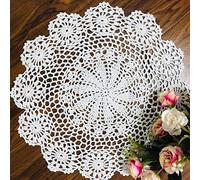 Damanni White 13 Inch by 13 Inch Round Handmade Crochet Lace Placemats Coasters,2 PCS