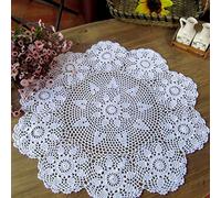 Damanni White Cotton Handmade Crochet Lace Tablecloth Doilies,Round,24 Inch