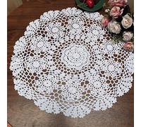 Damanni White Cotton Handmade Crochet Lace Tablecloth Doilies Table Overlay,Round,16 Inch,2PCS