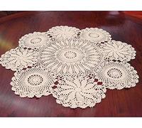 Damanni White Cotton Tablecloth Handmade Lace Pattern Round Doilies 27-39 Inch Garden Beige