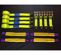 Damar Webbing Solutions Ltd 4m Recovery Cargo Strap [5000kgs, Polyester, Hi Vis Yellow], Vehicle Transporter Soft Links x 4