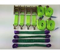 Damar Webbing Solutions Ltd - 4x 4m Wheel Ratchet Strap Transport Recovery Trailer Car Van Truck Vehicle Tie Down 5 ton capacity Hi Vis Green