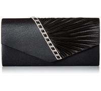 Damara Womens Pleated Crystal-Studded Satin Handbag Evening Clutch,Black