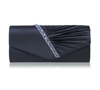 Damara Womens Pleated Crystal-Studded Satin Handbag Evening Clutch,Navy Blue(Size:L)