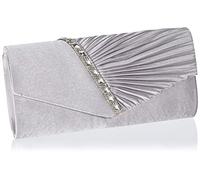Damara WoMen's Pleated Crystal-Studded Satin Handbag Evening Clutch,Silver, L