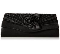 Damara Women's Satin Pleated Flower Front Evening Bag Clutch Handbag (Black)(Size:L)