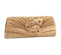 Damara Women's Satin Pleated Flower Front Evening Bag Clutch Handbag,Gold, L